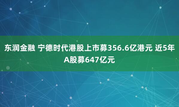 东润金融 宁德时代港股上市募356.6亿港元 近5年A股募647亿元